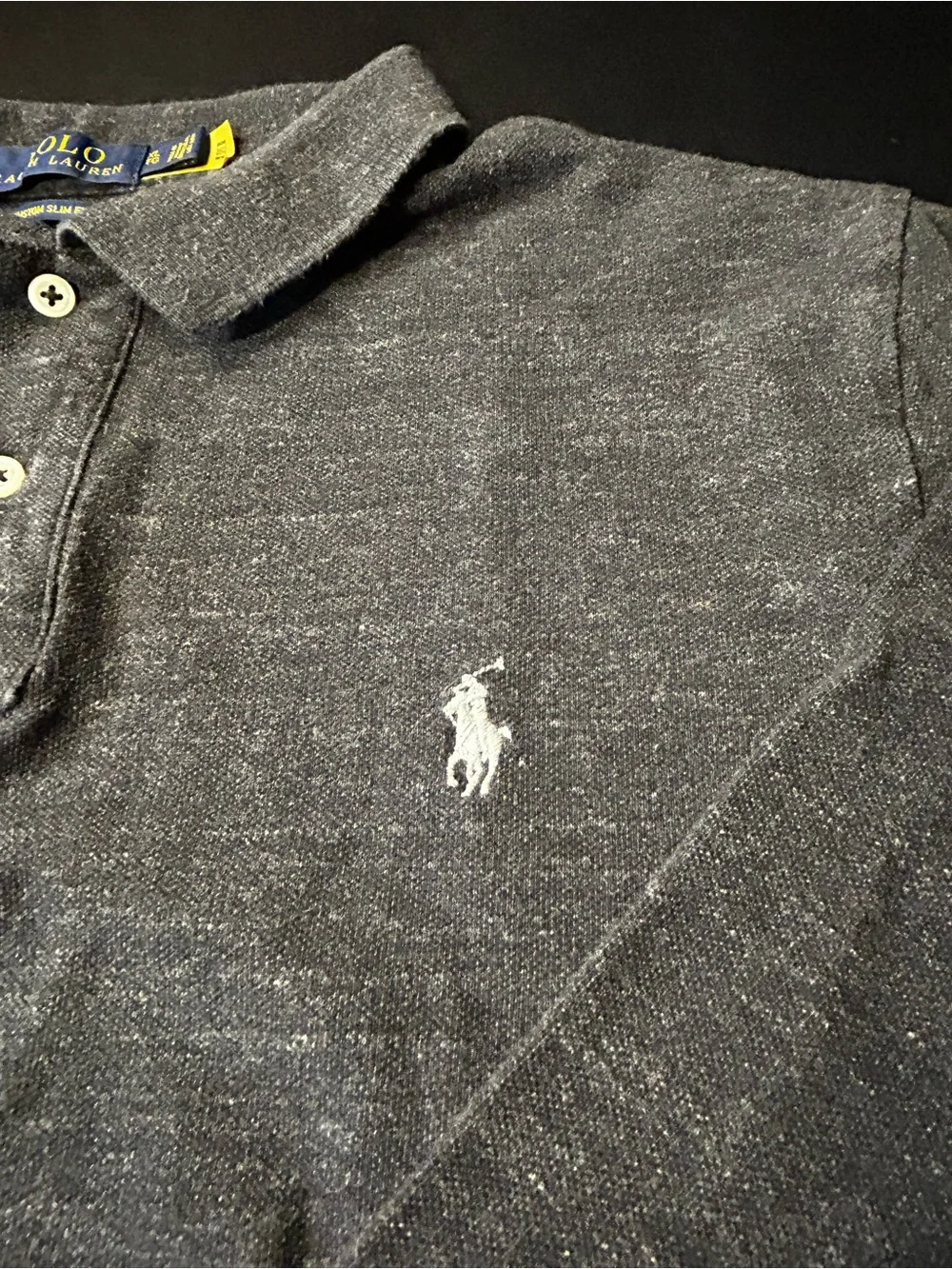 Polo Ralph Lauren Men's Gray Long Sleeve Custom Slim Fit Polo Shirt Size XL